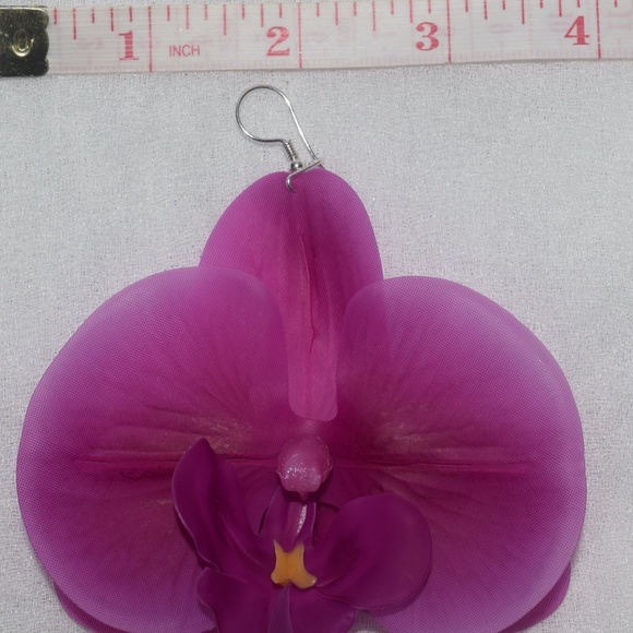 Fuchsia Phalaenopsis Orchid True Touch Artificial Earrings. - Picture 10 of 11